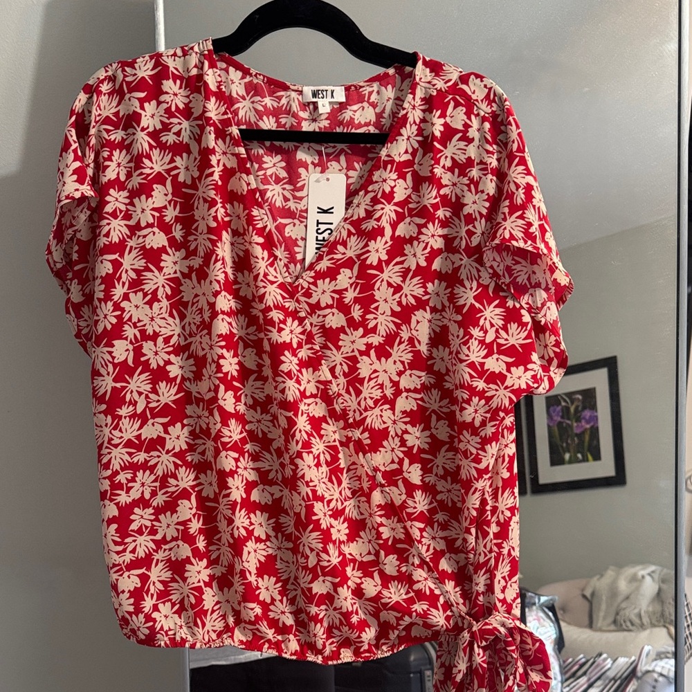 West K Red Floral Women's Blouse